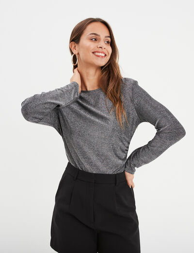 T-shirt drapé manches longues Mosquitos gris argent femme