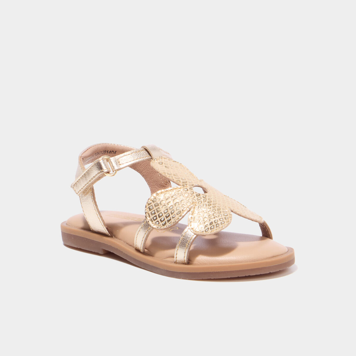 Sandales en cuir fleur bride scratch jaune or fille