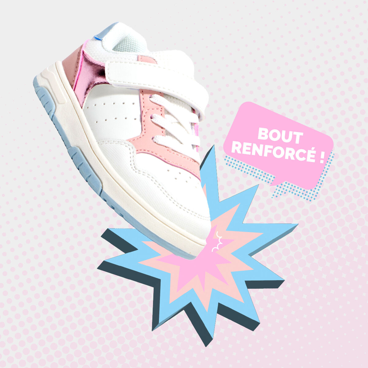 Tennis basses &agrave; scratchs bout renforc&eacute; blanc fille