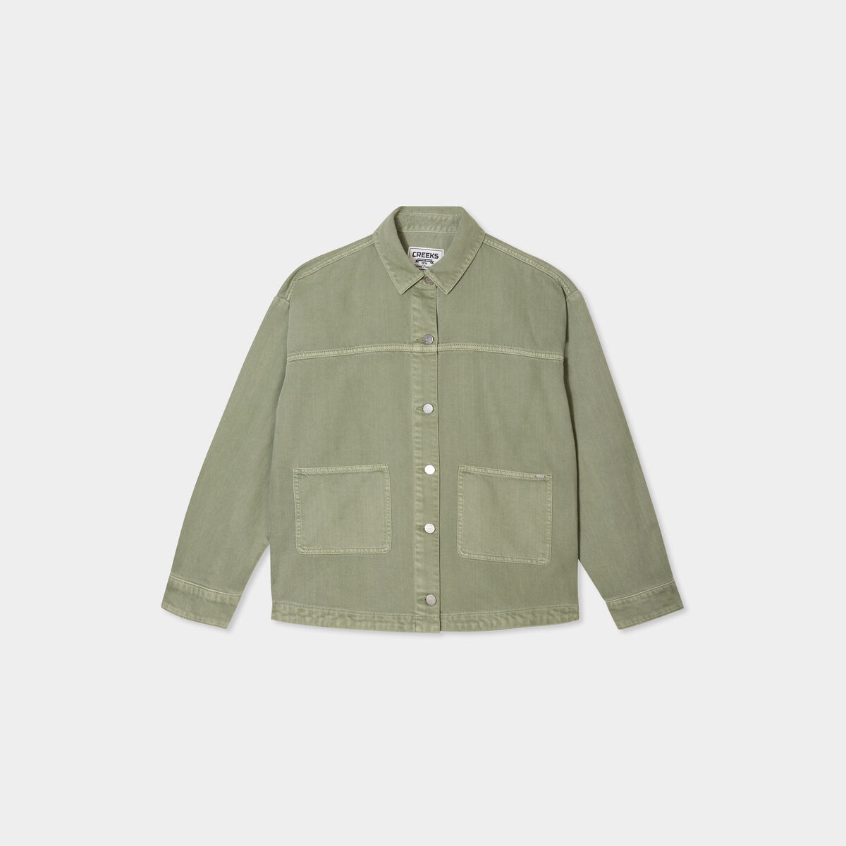Veste surchemise oversize en jean coton vert kaki femme