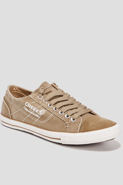 Baskets basses en toile &agrave; lacets sable homme