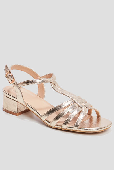 Sandales à talons jaune or femme