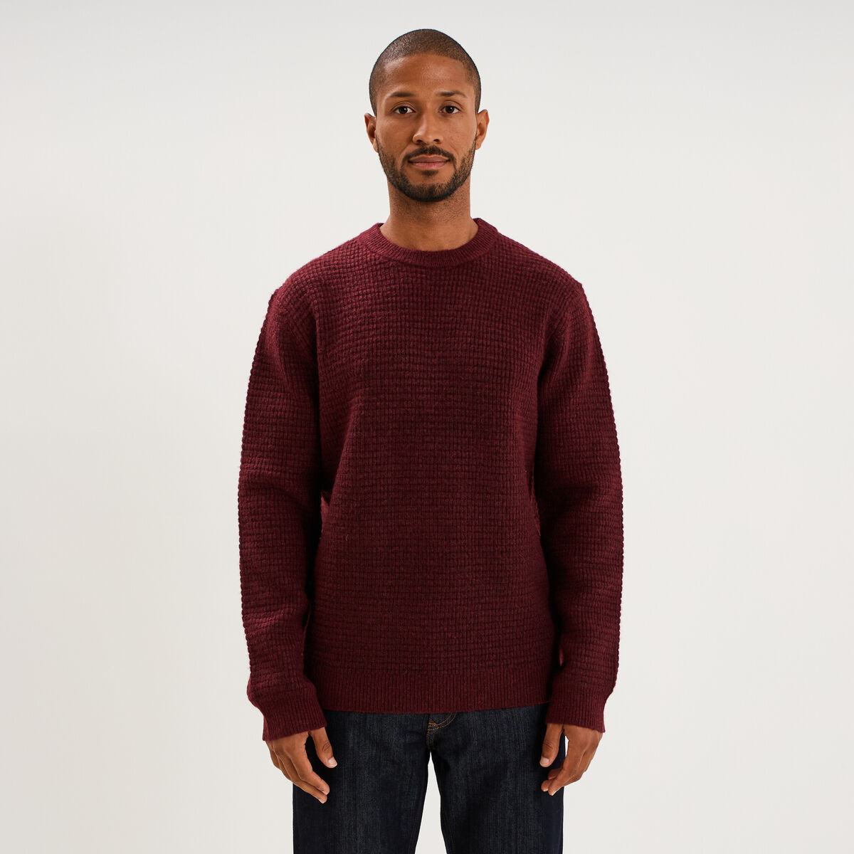 Pull col rond manches longues prune homme