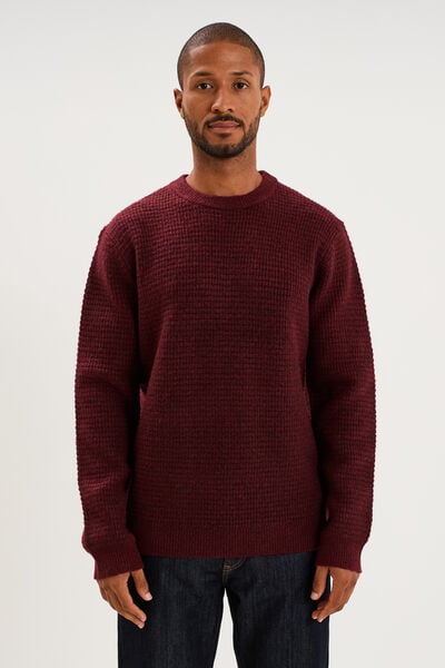 Pull col rond manches longues prune homme