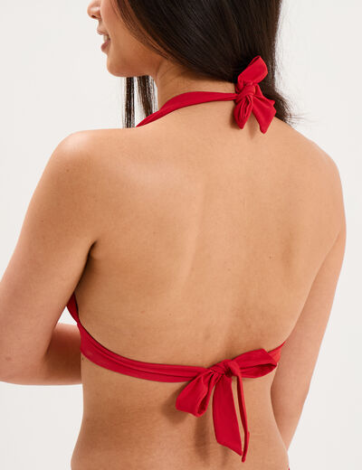 Haut de maillot de bain forme triangle rouge fonc&eacute; femme
