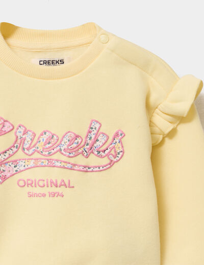 Sweat &eacute;paules &agrave; volants jaune clair b&eacute;b&eacute; fille