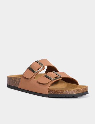 Mules avec doubles boucles marron femme