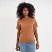 T-shirt col rond manches courtes coton marron clair femme