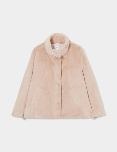 Manteau fausse fourrure col montant beige femme grande taille