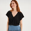 T-shirt dentelle avec boutons noir femme