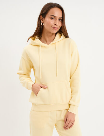 Sweat hoodie molleton &agrave; capuche jaune clair femme