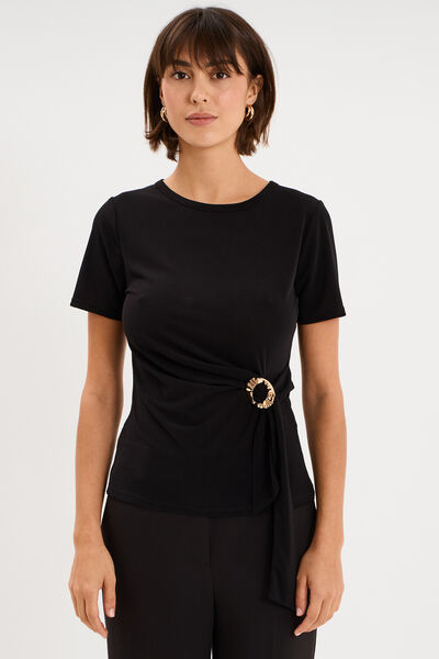 T-shirt ajust&eacute; manches courtes col rond noir femme