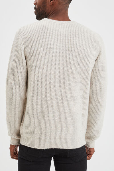 Pull col rond à manches longues beige homme
