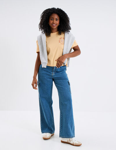 Jeans cargo taille standard Creeks denim stone femme