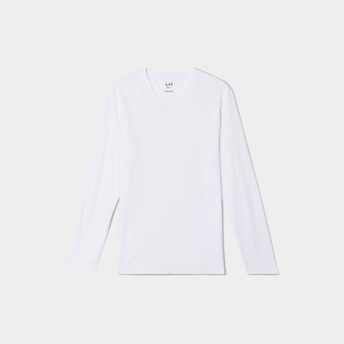 T-shirt col en V manches longues coton blanc homme
