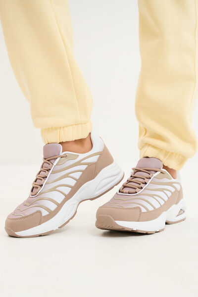 Baskets running semelles bulles taupe femme