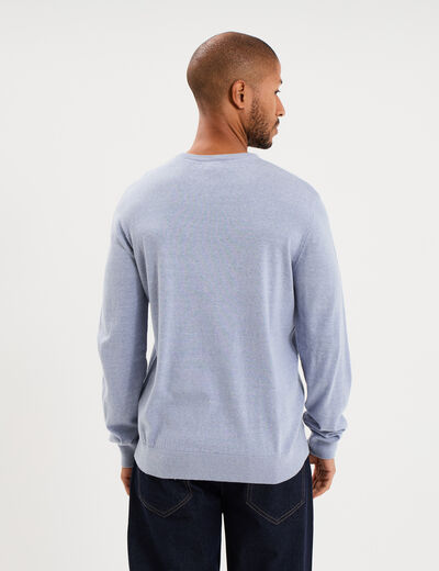 Pull droit col rond coton m&eacute;lang&eacute; bleu clair homme