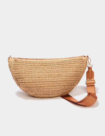 Sac demi-lune effet tressé sable femme