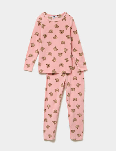 Ensemble pyjama 2 pi&egrave;ces micro polaire vieux rose fille