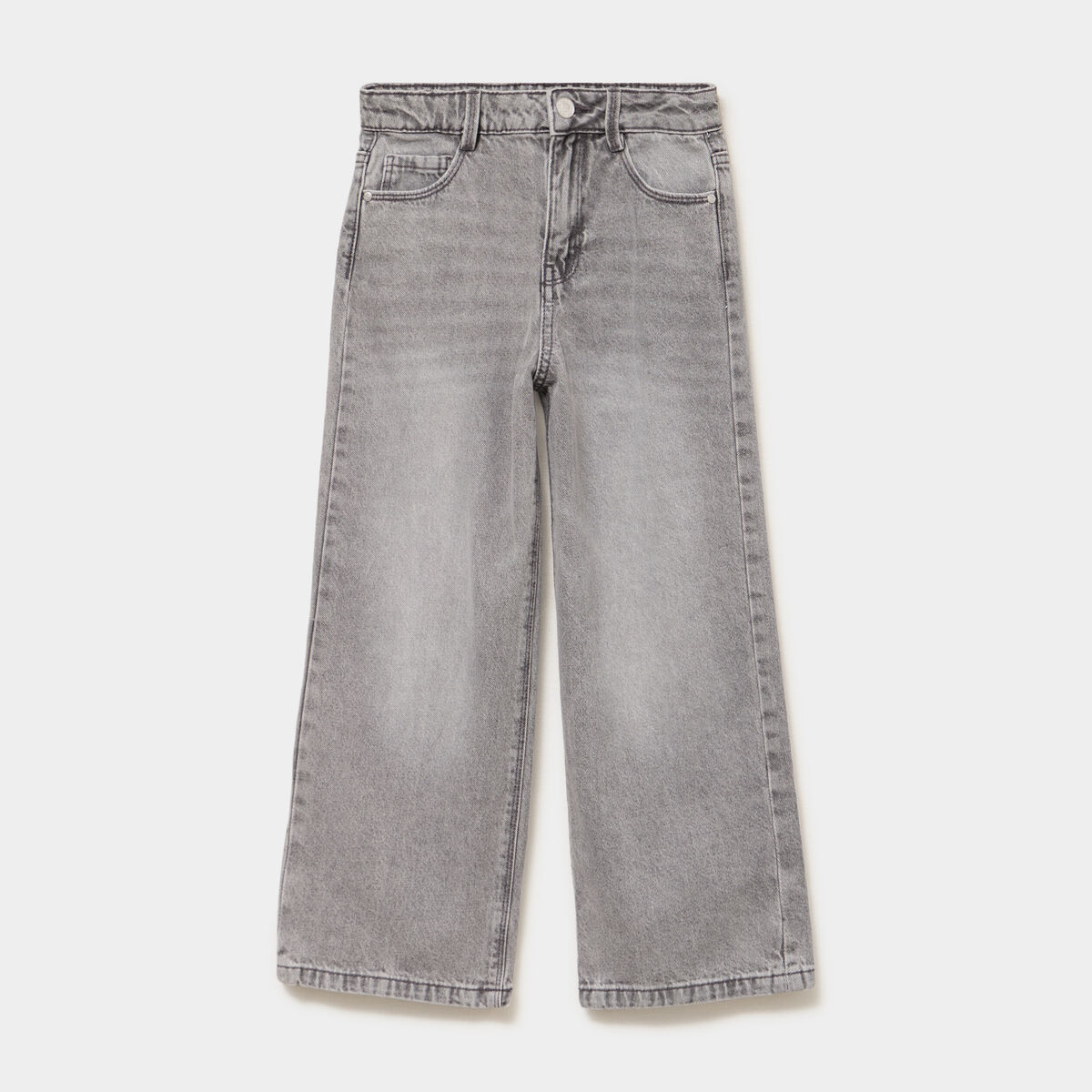 Jean large taille ajustable coton denim gris fille