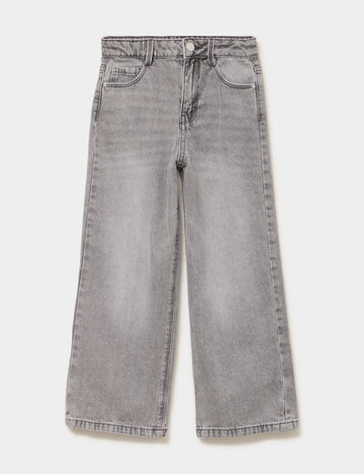 Jean large taille ajustable coton denim gris fille