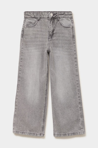 Jean large taille ajustable coton denim gris fille