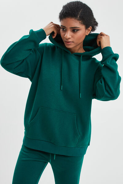 Sweat molleton à capuche hoodie vert émeraude femme