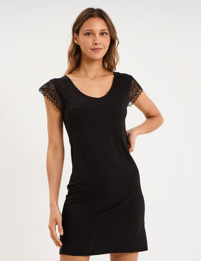 Chemise de nuit manches courtes dentelle noir femme