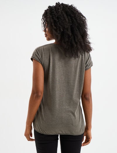 T-shirt col v poche poitrine Creeks vert kaki femme