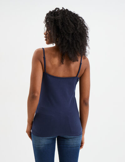 Débardeur bretelles réglables en coton bleu marine femme