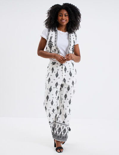 Gilet brodé court sans manches coton blanc femme
