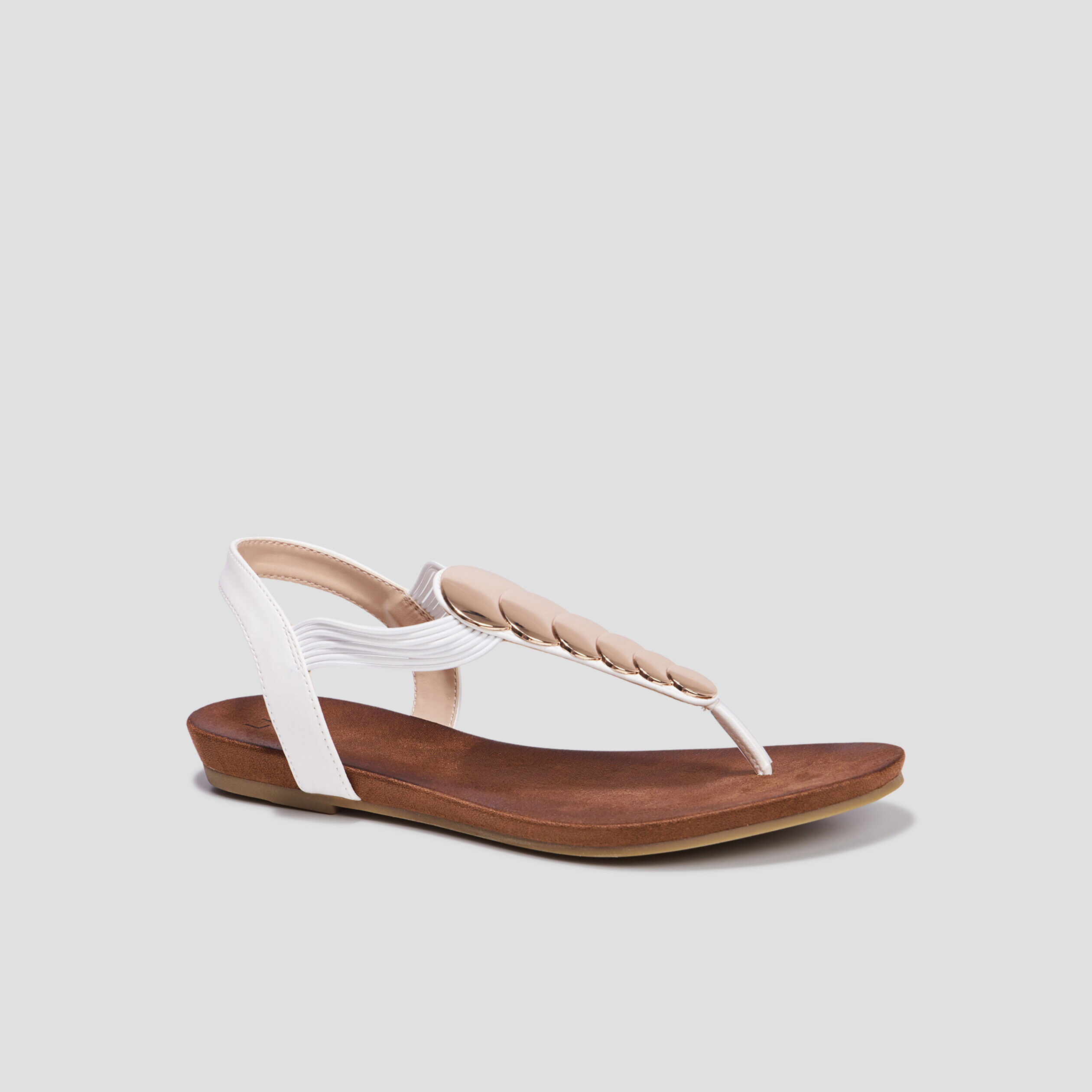 Sandales plates détails bijoux blanc femme LH