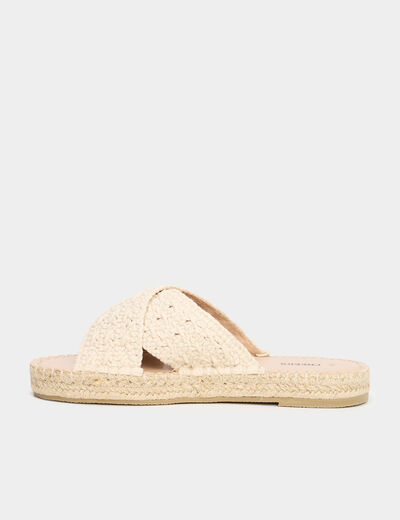 Mules effet tress&eacute; macram&eacute; blanc femme
