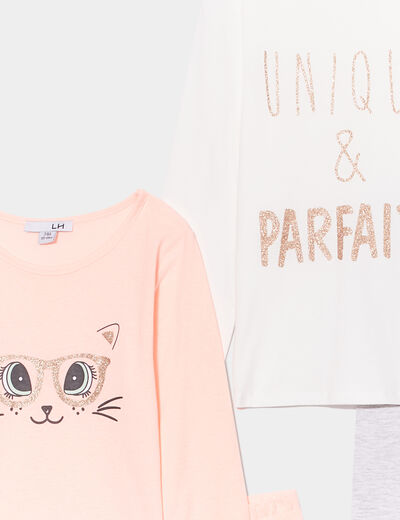Lot 2 ensembles pyjama pantalon orange corail fille