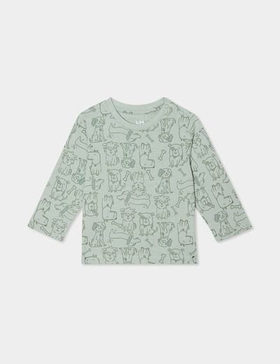 T-shirt manches longues coton vert pastel bébé garçon