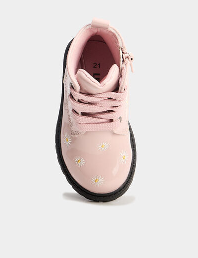 Bottines zipp&eacute;es vernies &agrave; broderie rose b&eacute;b&eacute; fille