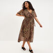Robe longue fluide col en V ceintur&eacute;e vert kaki femme grande taille