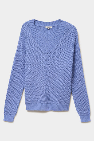 Pull col en V bleu ciel femme