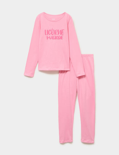 Ensemble pyjama 2 pi&egrave;ces pantalon coton rose fille