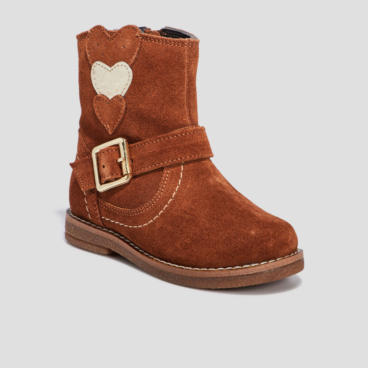 Bottes en cuir empiècement coeur camel fille