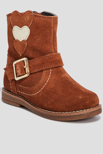 Bottes en cuir empiècement coeur camel fille