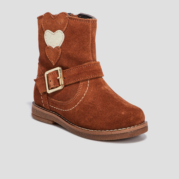 bottes en cuir empiecement coeur camel fille Bottes en cuir empiècement coeur camel fille