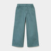 Pantalon large taille &eacute;lastiqu&eacute;e coton vert fonc&eacute; fille