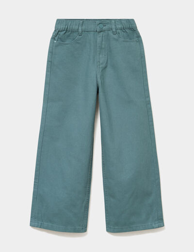 Pantalon large taille &eacute;lastiqu&eacute;e coton vert fonc&eacute; fille