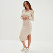 Robe pull midi côtelée avec col polo beige femme