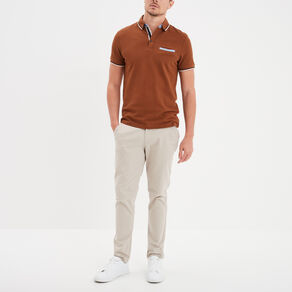 Polo manches courtes 1 poche coton marron homme
