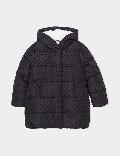 Doudoune fourrée mi-longue à capuche gris foncé fille