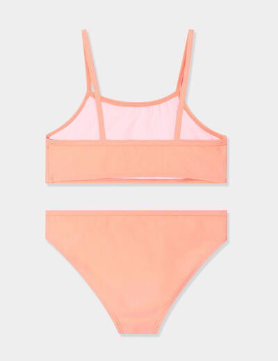 Maillot de bain 2 pièces à perforations orange corail fille