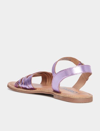 Sandales brides tressées en cuir violet fille
