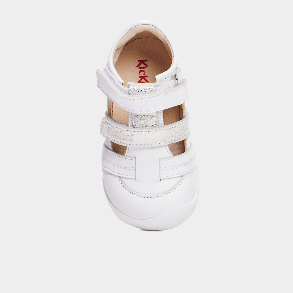 Salomé à scratchs en cuir Kickers blanc bébé fille